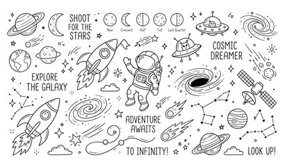 Fototapeta premium Outer Space Cartoon Doodle Vector Pack
