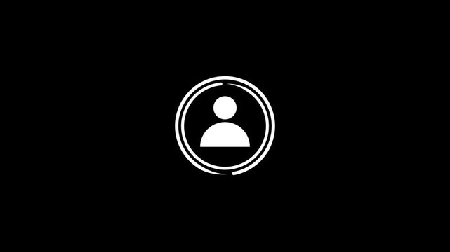 User icon animation with black background.User profile with a avatar icon,person or user account or people sign.