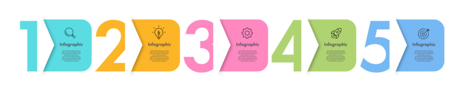Timeline 5 bullet points arrow infographic progress for start up project, banner, presentation, strategy, analysis vector