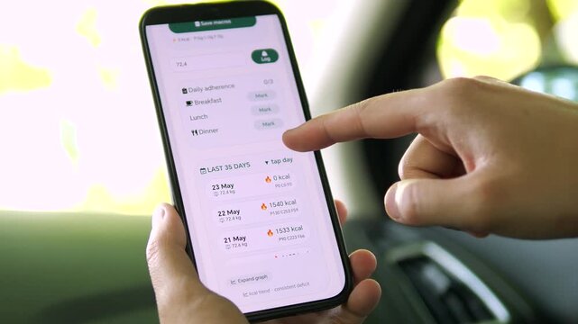 Gamified habit tracking on a smartphone. User taps to mark a meal completed and earns adherence points. Great for habit-building apps, behavioral psychology tools, and health gamification marketing.