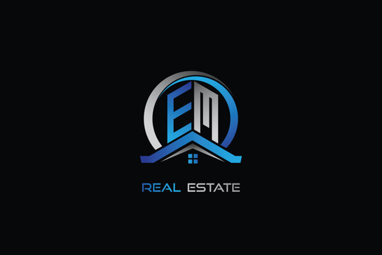 EM real estate letters logo design for construction or house. EM real estate letters logo Vector design