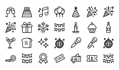 Fototapeta premium Professional Celebration and Event Outline Icon Collection Editable Vector Set
