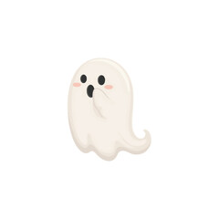 Fototapeta premium Cute little ghost character looking surprised with hand over mouth isolated on a plain white background, for whimsical projects