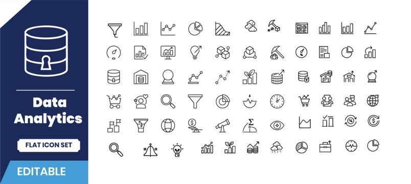Data analytics flat icon set