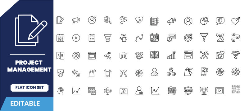 Project management flat icon set