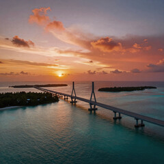 Obraz premium Geometric Bridge Key. Stunning Aerial View Of The Florida Keys Bridge At Sunset