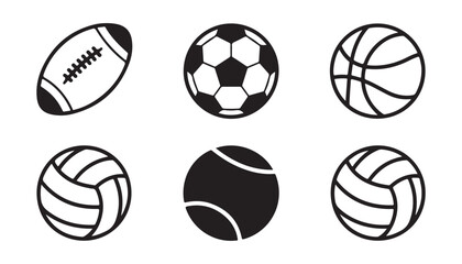 Fototapeta premium Sport balls collection including american football soccer basketball volleyball and tennis icon set design.