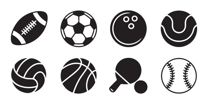 Sport ball icon collection featuring football soccer bowling tennis volleyball basketball and ping pong set.