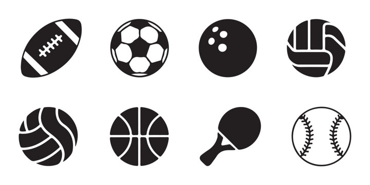 Vector sport ball symbols set containing football soccer bowling volleyball basketball and ping pong icons.
