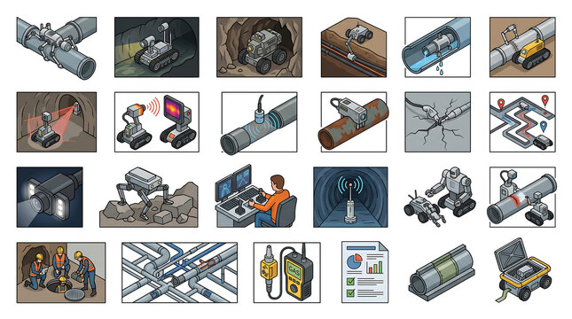 Comprehensive vector icon set showcasing advanced offshore wind energy production, marine technology systems, and sustainable power generation components for modern renewable solutions