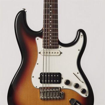 Traditional Chinese Painting Musicienne. Profile Of An Electric Guitar Silhouette