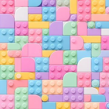 Colorful Plastic Building Blocks Arranged in Pattern for Kids Play