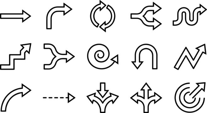 Collection of thin line arrow icons directional symbols for presentations websites and graphic design