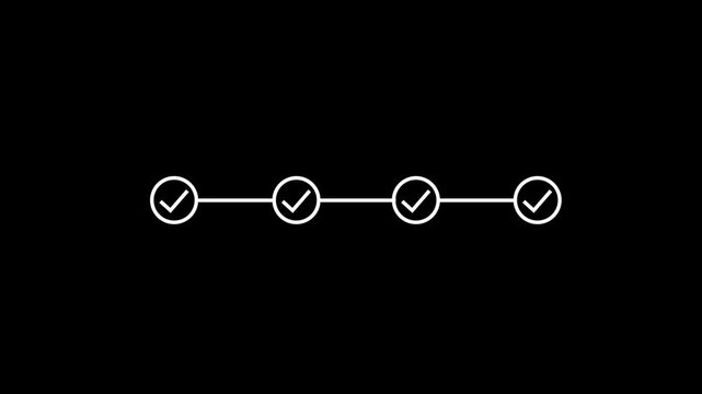 4 step infographic process with check mark icon animation. Animated Timeline Infographic Showing Step-by-Step Process success with check marks. Looping progress checkpoints.4k motion video.