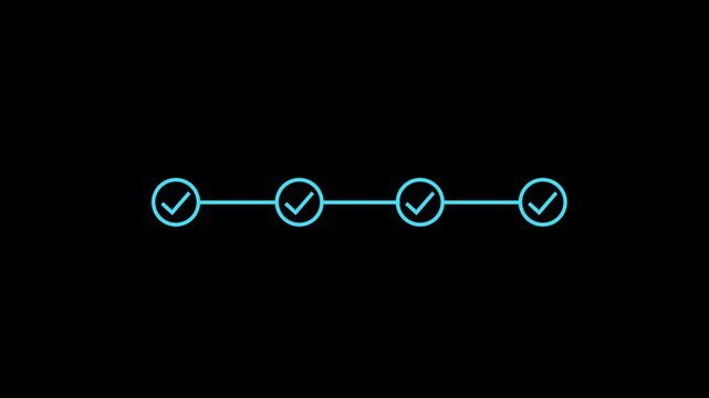 4 step infographic process with check mark icon animation. Animated Timeline Infographic Showing Step-by-Step Process success with check marks. Looping progress checkpoints.4k motion video.