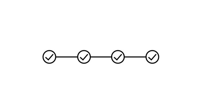4 step infographic process with check mark icon animation. Animated Timeline Infographic Showing Step-by-Step Process success with check marks. Looping progress checkpoints.4k motion video.