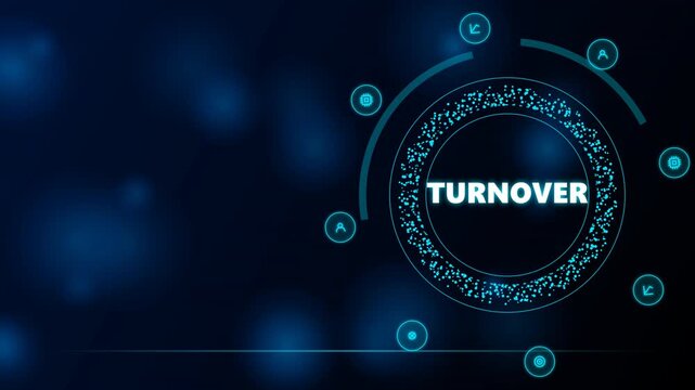 Turnover text displayed with digital interface and futuristic data elements