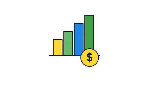 Bar chart animation showing financial growth with a gold dollar coin icon