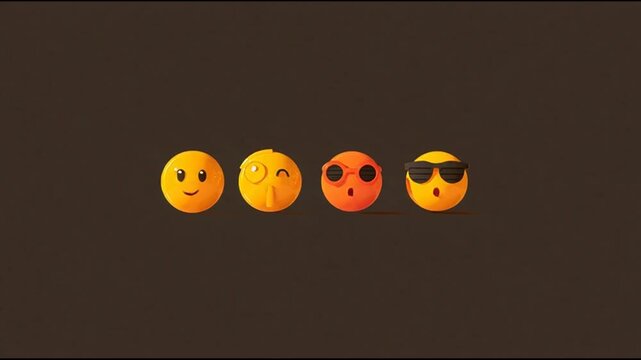 Stylized emoji characters with changing facial expressions