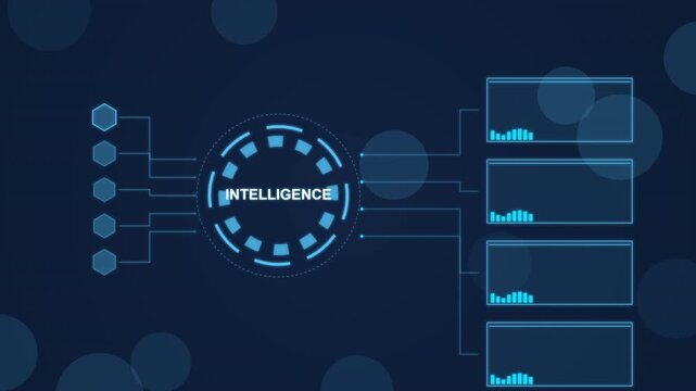Intelligence digital interface with data visualization and futuristic graphics