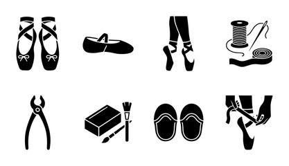Ballet Shoes & Sewing Kit Icons: Dance, Craft, and Fashion Vector Elements © Fakrul