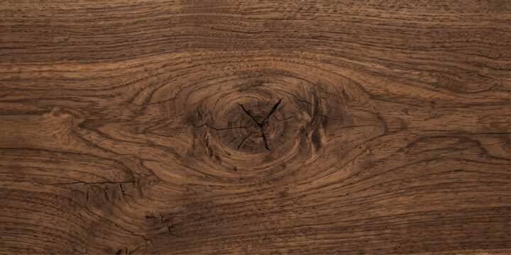 Close-up of a rustic dark wood grain pattern with a prominent knot, showcasing natural texture and earthy tones.