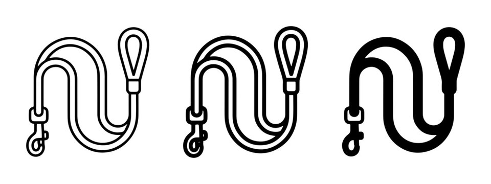 Dog Leash Icons, Pet Walking Equipment Set, Animal Accessory Vector Graphics