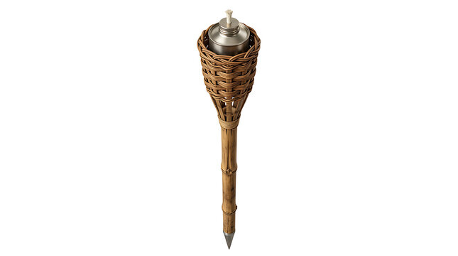 Isolated rustic bamboo tiki torch, ideal for tropical decor and ambiance, providing outdoor lighting