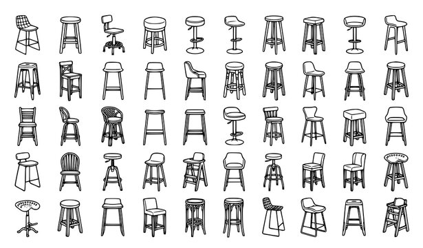 Bar Stool Icon Set Vector Caf&eacute; and Club Furniture Collection
