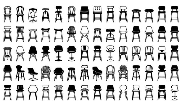Bar Stool Vector Bundle Modern Caf&eacute; Chair Icon Collection