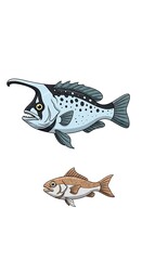 Fototapeta premium Two Illustrated Fish Swimming on Clean White Background