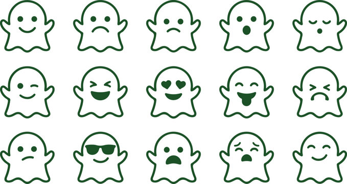 Halloween ghost bundle 15 cute ghost emoticons vector illustration for spooky season designs
