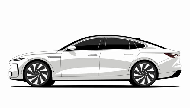 Stylish white sedan car vector featuring aerodynamic design, modern details, and premium automotive appeal.