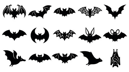 Obraz premium A collection of fifteen unique black bat silhouettes for Halloween themed designs