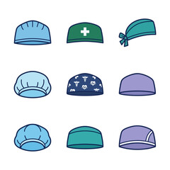 Fototapeta premium Surgical caps vector illustration assorted colors on white background