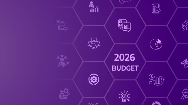 2026 Budget planning and management concept on the transparent background. Company budget allocation for business management. Effective and smart budgeting. 4k video animation. 