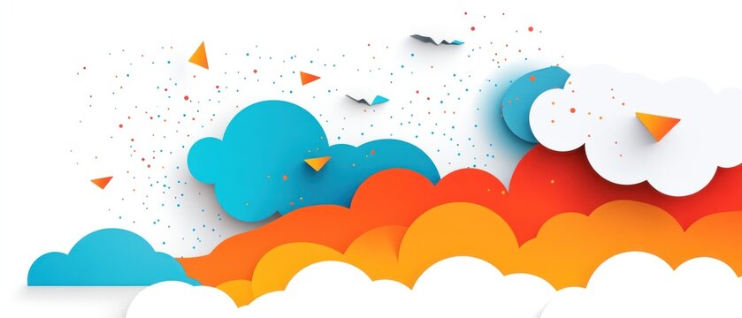 Colorful abstract cloud formation layered paper design bright background illustration