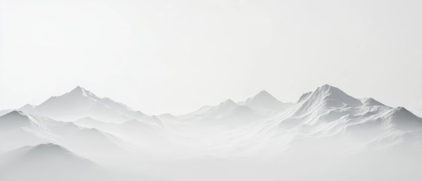 Serene mountain range in misty grayscale landscape