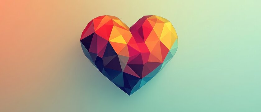 Vibrant low poly heart geometric abstract design graphic
