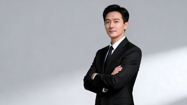 Man in black suit with arms crossed