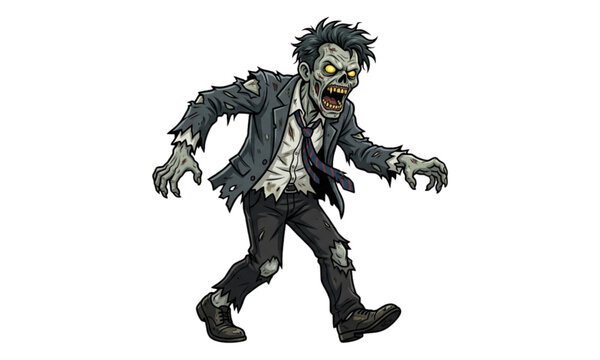 Angry Zombie Businessman in Ragged Suit Vector Illustration