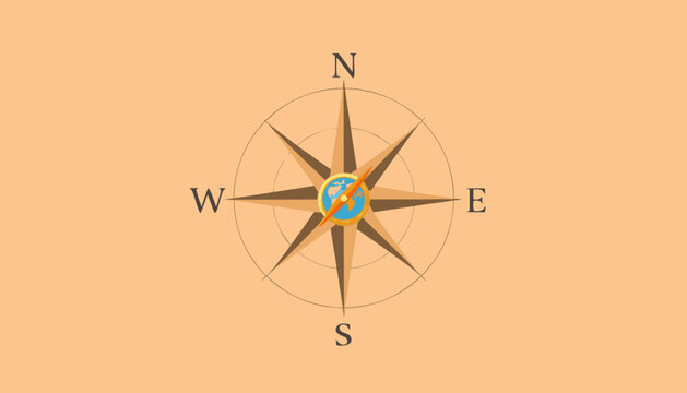 Compass design with cardinal directions on pastel background  