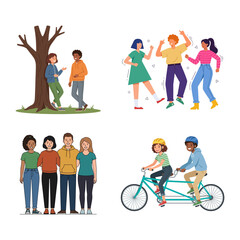 Fototapeta premium Diverse Group of Young Friends Engaging in Various Social Activities and Outdoor Recreational Hobbies