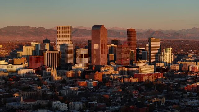 Aerial view of the city skyline of Denver, Colorado, USA