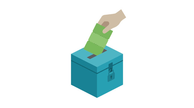 Hand dropping a ballot into a blue locked voting box