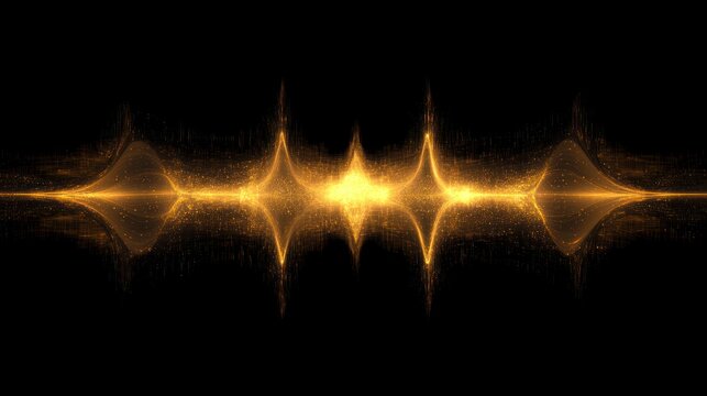 Golden abstract wave particle background symmetrical pattern glowing light effect