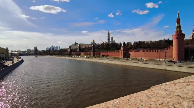 Panoramic view of Moscow Kremlin and Moskva River on a sunny day