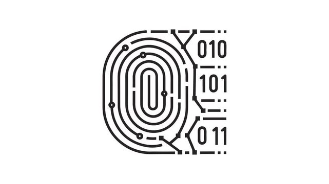Fingerprint Binary Code Animation on Transparent Background
