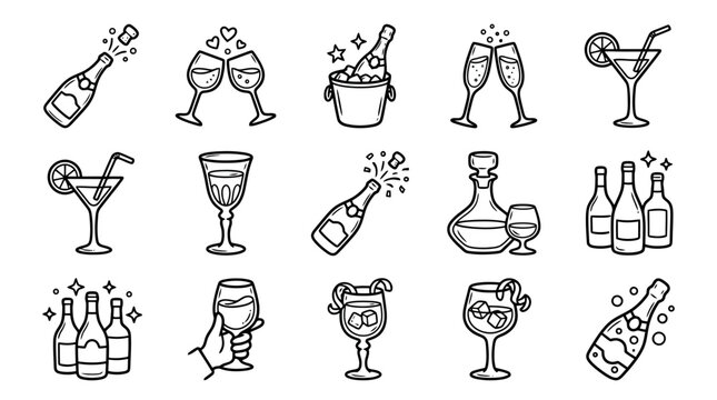 A collection of various alcoholic drink icons.