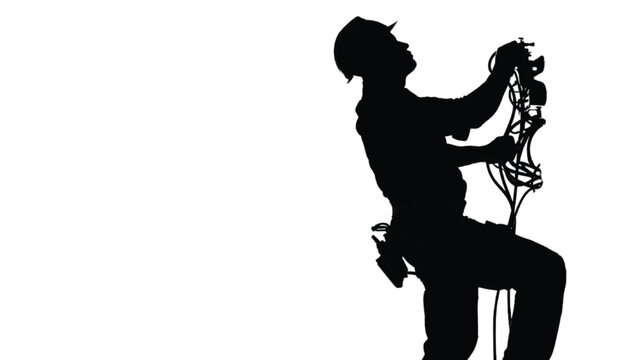 Electrician wearing a hard hat performs maintenance on an industrial control panel while working in an isolated setting.